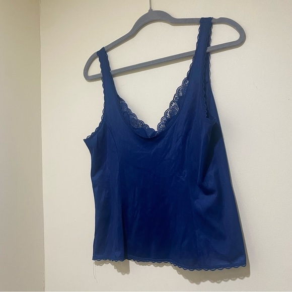 Vintage Womens Blue Lace Nylon Coquette Lingerie Tank Cami Kayser brand size 36 - Picture 10 of 12